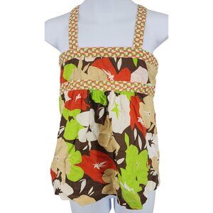 Girls Y2K Vintage Roxy Floral Tank Top Multi Way Straps Large Smocked Back Cotto
